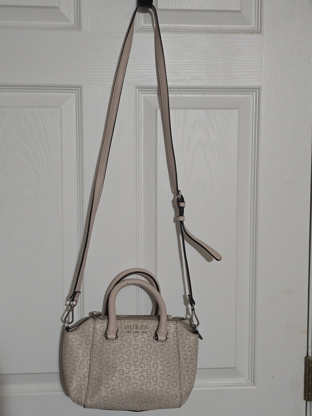 GUESS Pink Beige Logo Dome Crossbody Bag
